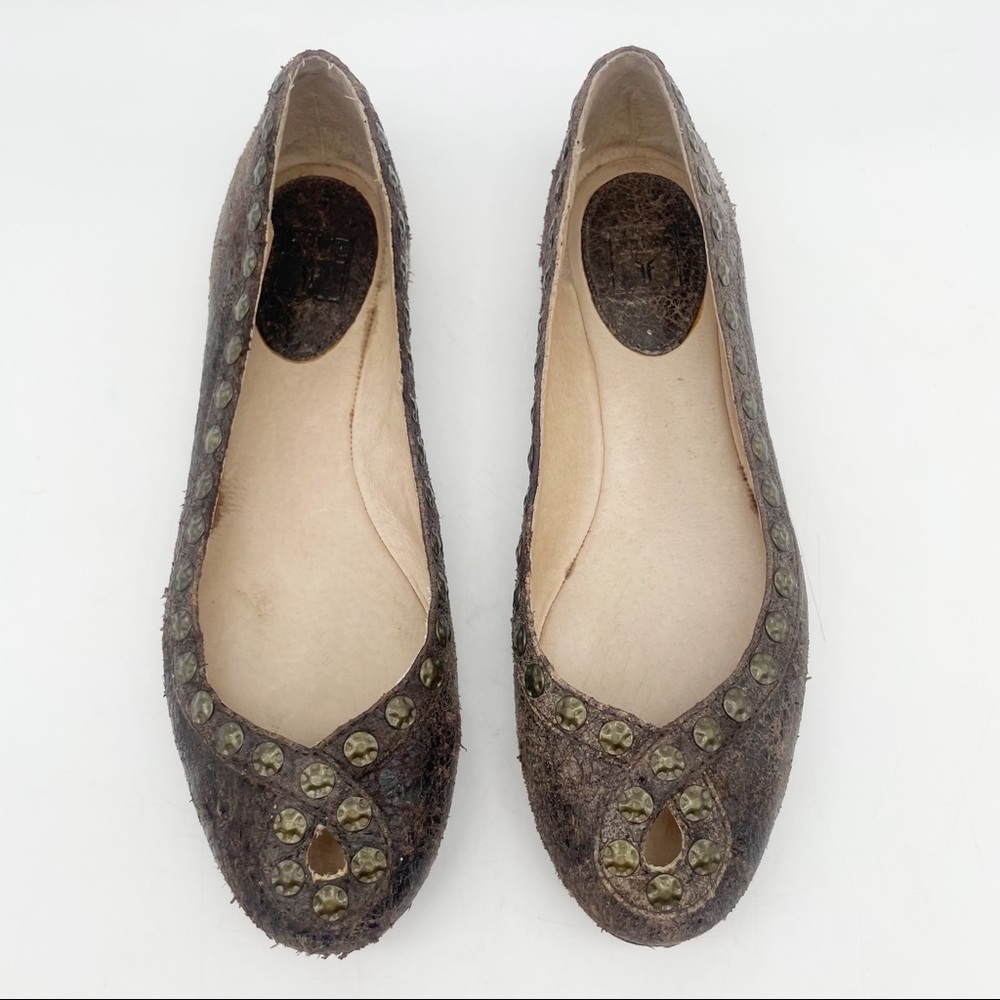 Frye Brown Metallic Leather Ballet Flats